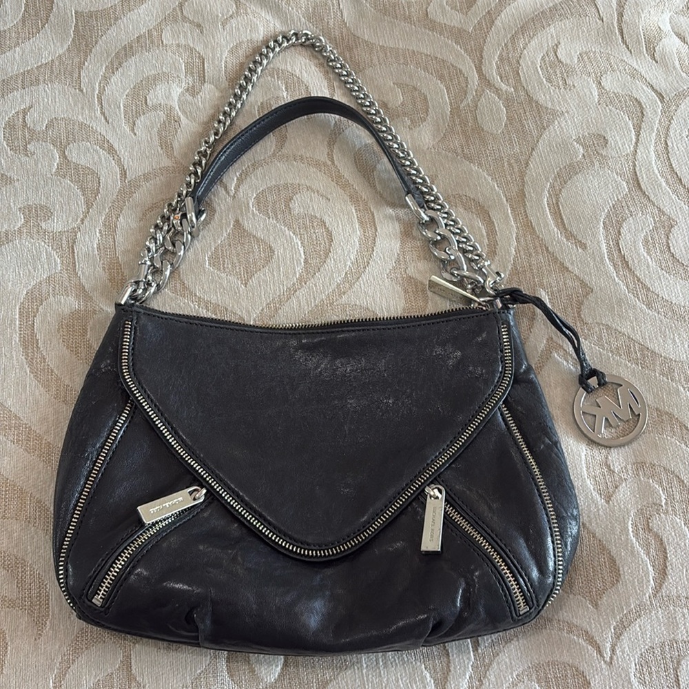 Michael Kors Black Chain Leather Zipper bag